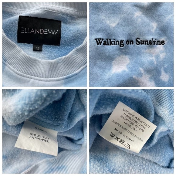 ELLANDEMM Cloud Sky Sweatshirt Blue Medium Walking on Sunshine Statement - Picture 7 of 10
